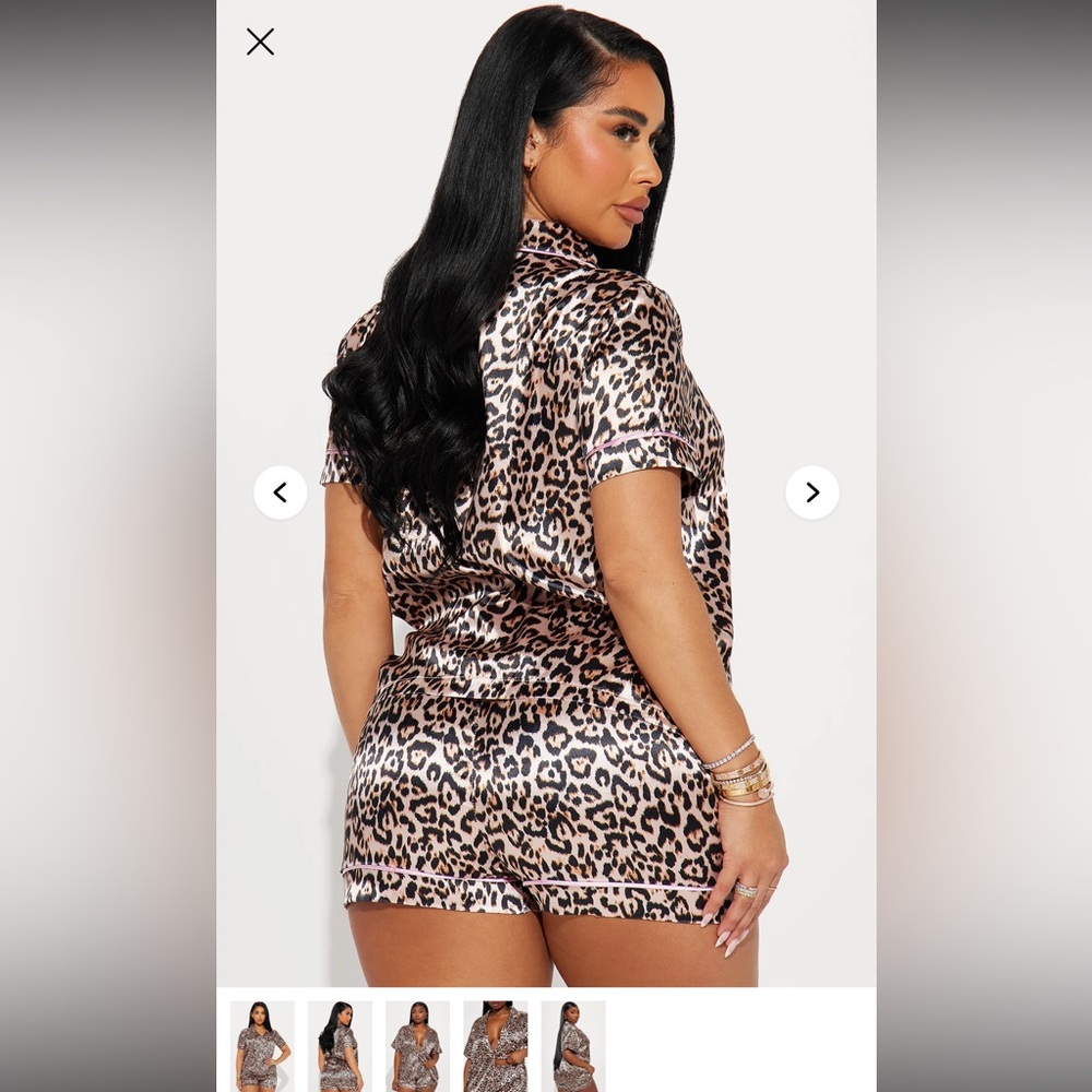 Fashion Nova Leopard Print Satin Pajama Set - Picture 2 of 4